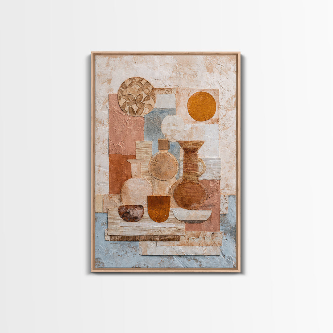 Organic Shape Collage Framed Canvas Print, Boho Art, Digital Art, Living Room Decor, Fine Art, Bohemian, Printable Art, BOH-2x3-56