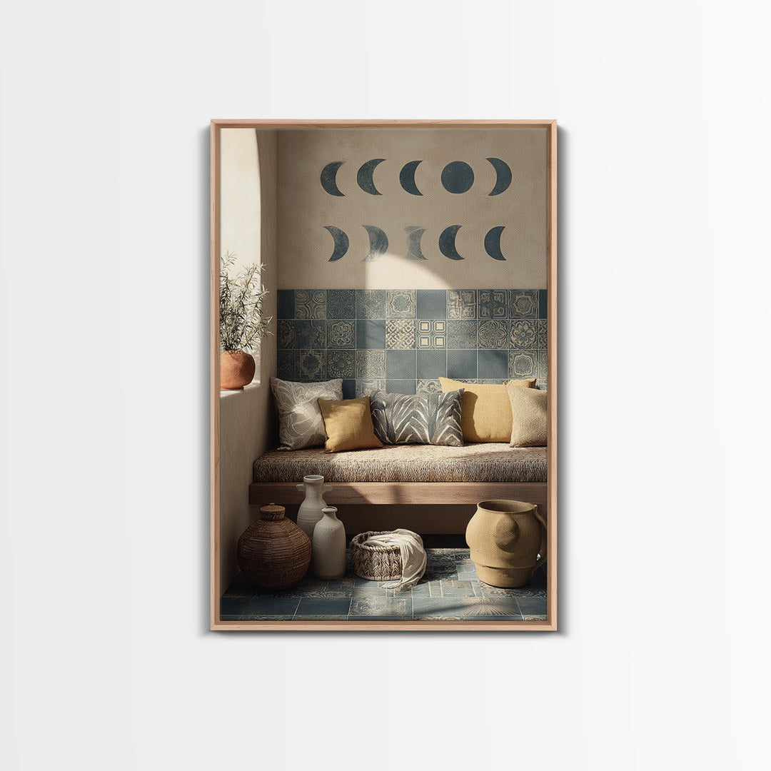Moon Phases Above Botanical Silhouettes Canvas Print, Boho Art, Abstract Art, Living Room Decor, Bohemian 458, Set of Prints, BOH-2x3-58