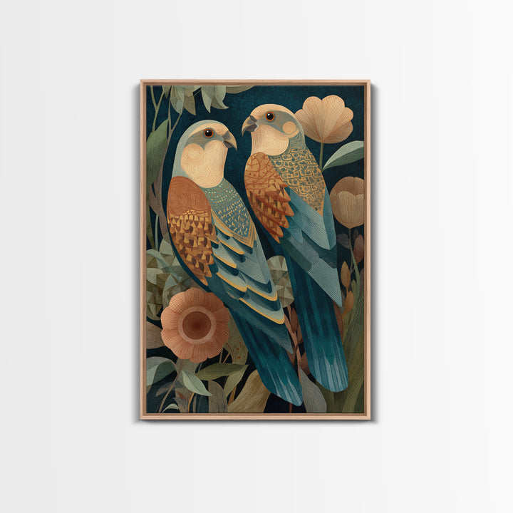 Boho Bird Pair Framed Canvas Print, Boho Art, Statement Artwork, Living Room Decor, Fine Art, Bohemian, Art Prints, Digital Art, BOH-2x3-76