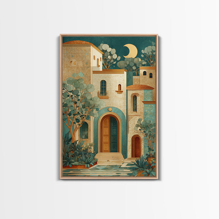 Sage Green Eucalyptus and Crescent Moon Canvas Print, Boho Art, Modern Wall Art, Living Room Decor, Fine Art, Bohemian, BOH-2x3-79