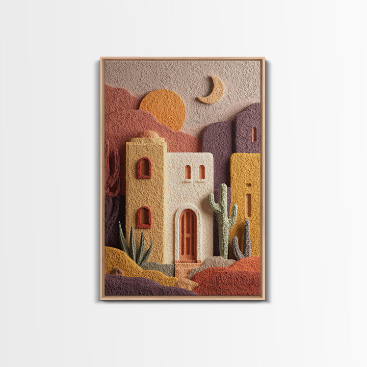 Desert Sun with Cactus and Warm Clay Canvas Print, Boho Art, Set of 3 Prints, Living Room Decor, Fine Art, Bohemian, BOH-2x3-81