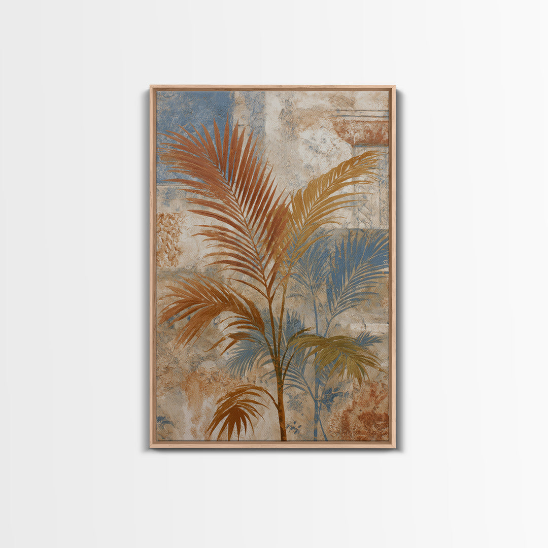 Terracotta Palm Leaves Framed Canvas Print, Boho Art, Wall Art Set, Living Room Decor, Fine Art, Bohemian, Home Decor, BOH-2x3-85