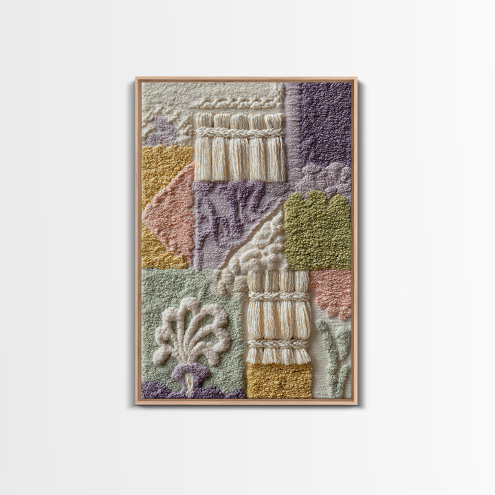 Macrame Geometric Fringe Pattern Framed Canvas Print, Boho Art, Textured Painting, Living Room Decor, Fine Art, Bohemian, BOH-2x3-87
