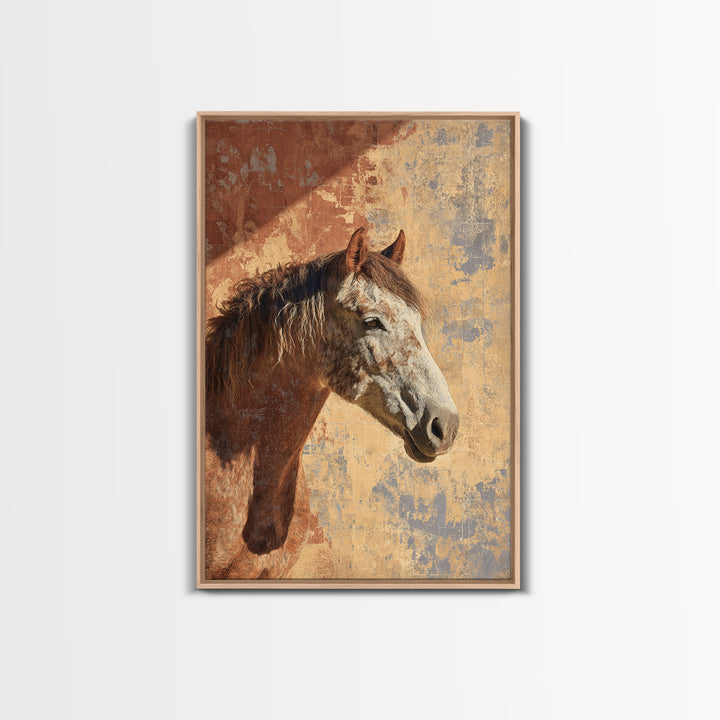 Wild Horse in Dusty Golden Light Framed Canvas Print, Boho Art, Boho Decor, Living Room Decor, Fine Art, Bohemian, BOH-2x3-88