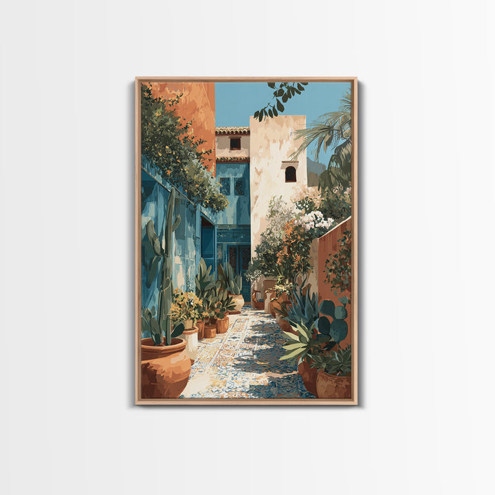 Warm Neutral Cactus Garden Illustration Framed Canvas Print, Boho Art, Wallart, Living Room Decor, Watercolor Art, Bohemian, BOH-2x3-98