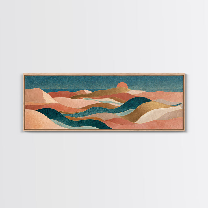 Sunrise over Rolling Dunes in Muted Peach Canvas Print, Boho Art, Wall Art Print, Living Room Decor, Fine Art, Bohemian, BOH-3x1-13