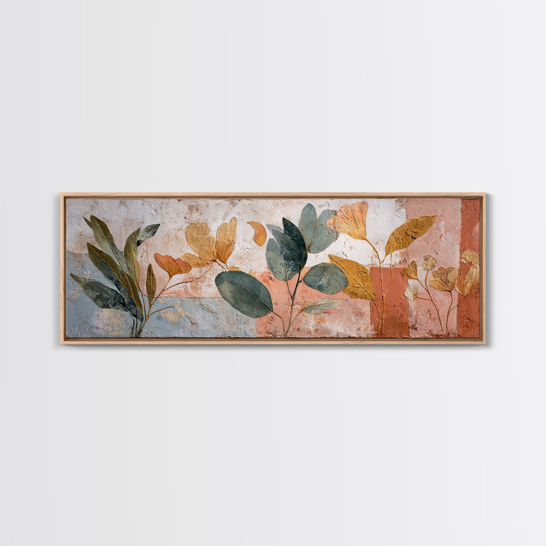 Sage Green Eucalyptus and Crescent Moon Framed Canvas Print, Boho Art, Fine Art Print, Living Room Decor, Fine Art, Bohemian, BOH-3x1-15