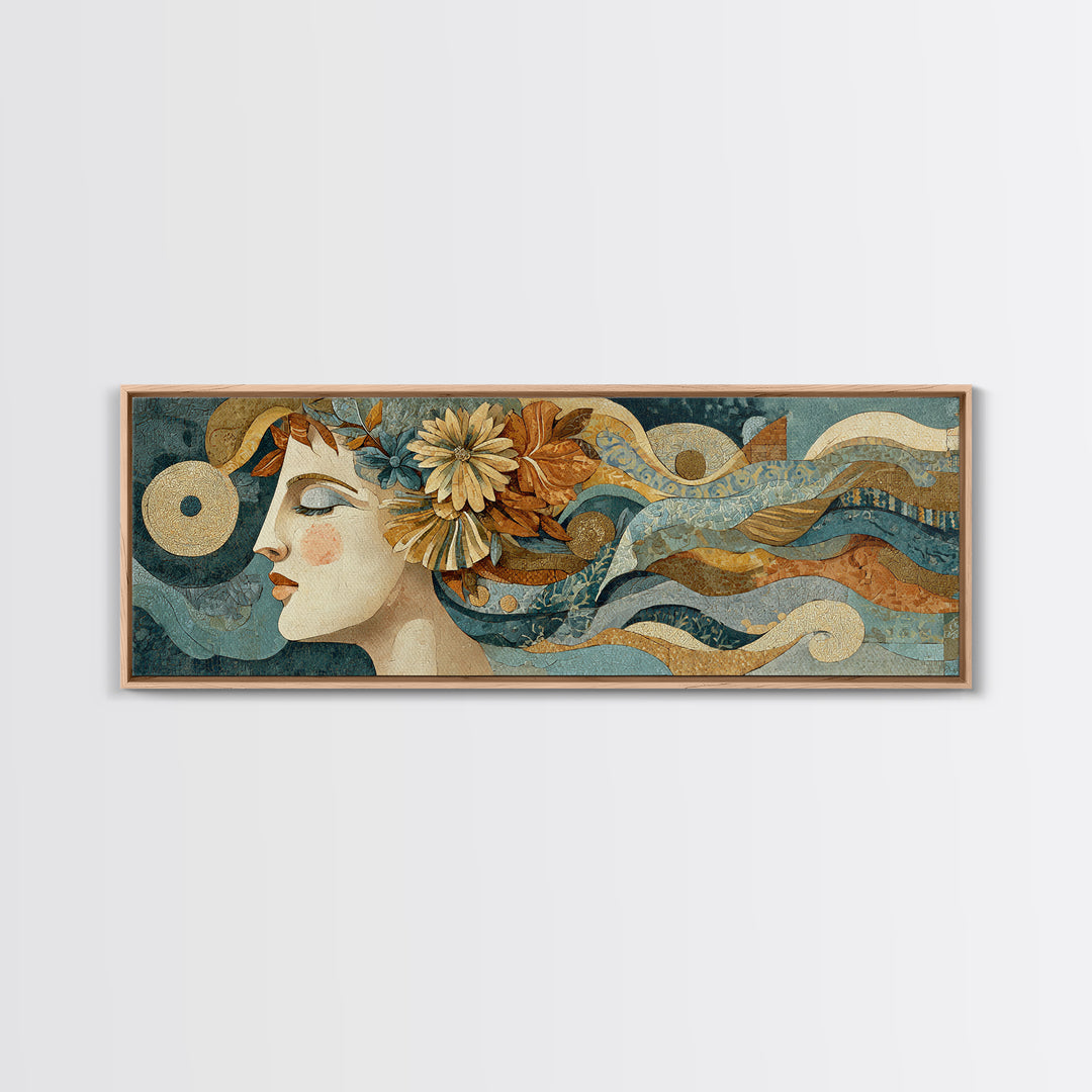 Abstract Female Face Canvas Print, Boho Art, Wall Print, Living Room Decor, Oil Painting, Bohemian, Minimalist Decor, BOH-3x1-20