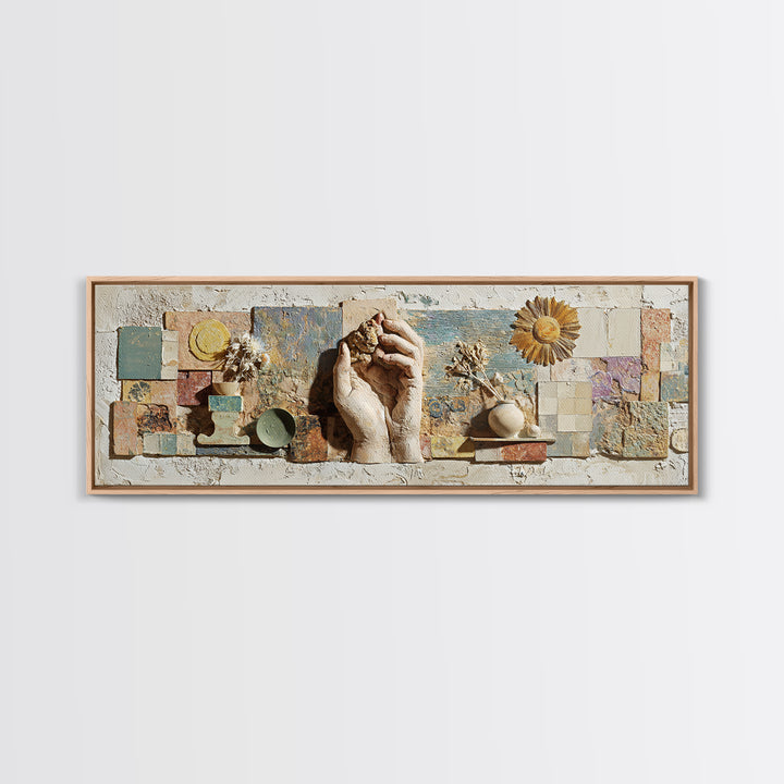 Mystic Hand Holding a Tiny Sun Canvas Print, Boho Art, Art, Living Room Decor, Abstract Art, Bohemian, Wallart, Art Nouveau, BOH-3x1-22