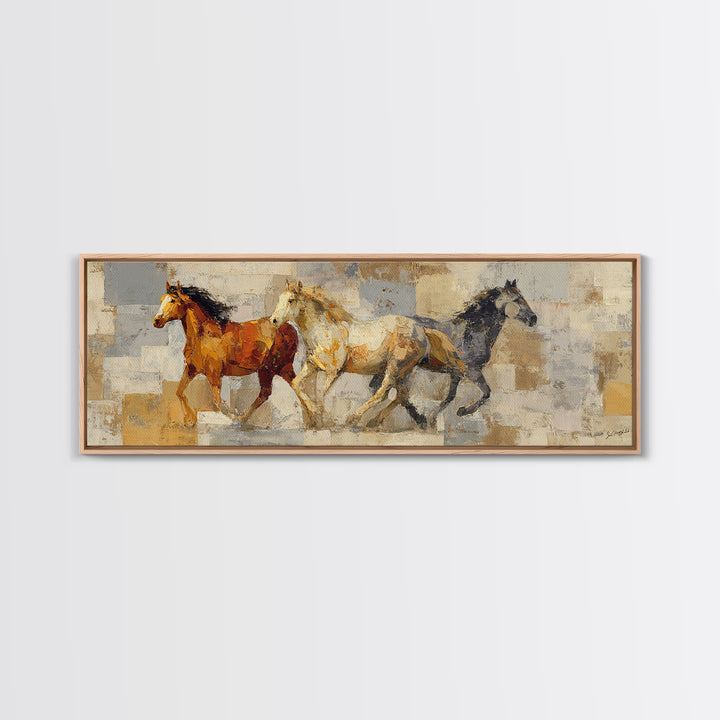 Wild Horse in Dusty Golden Light Canvas Print, Boho Art, Set of 3 Prints, Living Room Decor, Fine Art, Bohemian, BOH-3x1-24