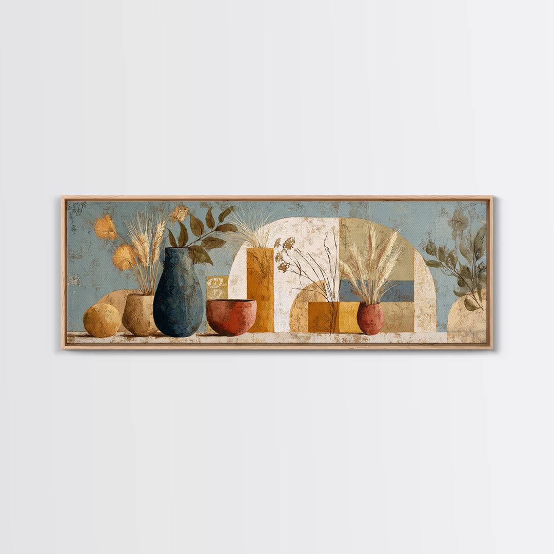 Bohemian Vase with Dried Pampas Grass Canvas Print, Boho Art, Modern Decor, Living Room Decor, Abstract Art, Bohemian, BOH-3x1-25