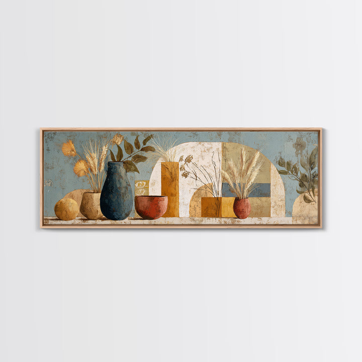 Bohemian Vase with Dried Pampas Grass Canvas Print, Boho Art, Modern Decor, Living Room Decor, Abstract Art, Bohemian, BOH-3x1-25