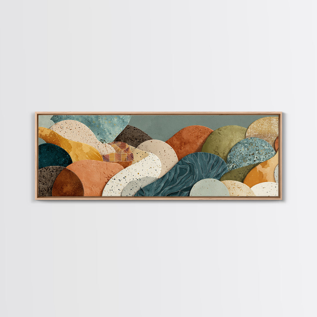 Abstract Clay Shapes Framed Canvas Print, Boho Art, Gallery Decor, Living Room Decor, Abstract Art, Bohemian, Home Decor, BOH-3x1-32