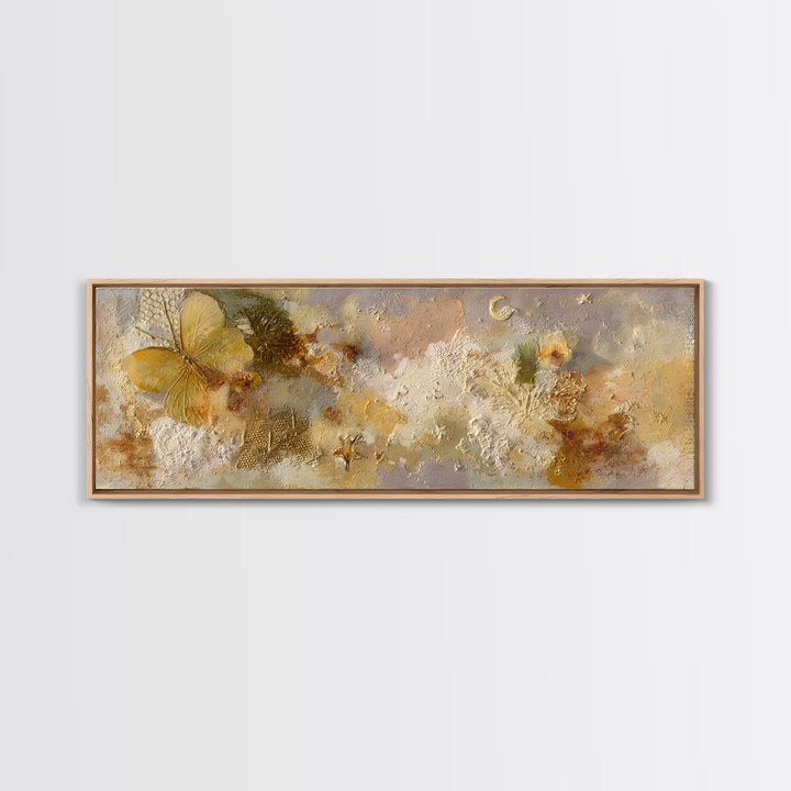 Golden Moth with Moon and Stars Canvas Print, Boho Art, Set of 3 Prints, Living Room Decor, Fine Art, Bohemian, BOH-3x1-33