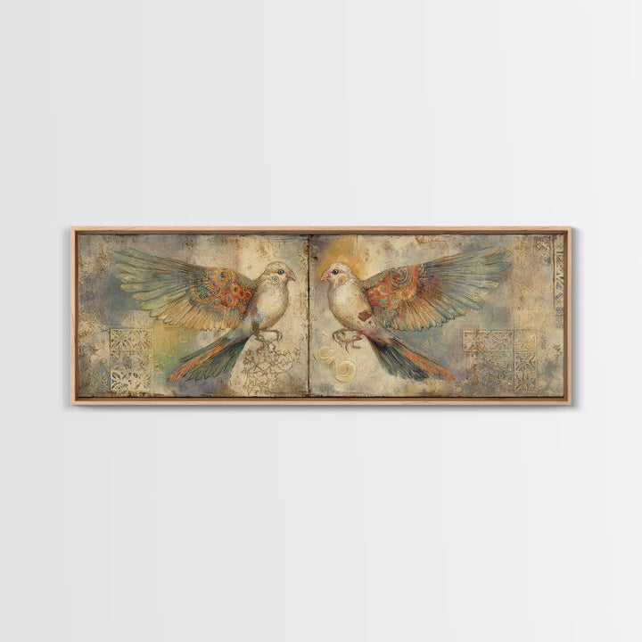 Boho Bird Pair Canvas Print, Boho Art, Neutral Decor, Living Room Decor, Fine Art, Bohemian, Wall Decor, Prints, Art Prints, BOH-3x1-36