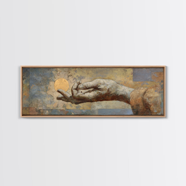 Mystic Hand Holding a Tiny Sun Canvas Print, Boho Art, Modern Wall Art, Living Room Decor, Fine Art, Bohemian, BOH-3x1-46
