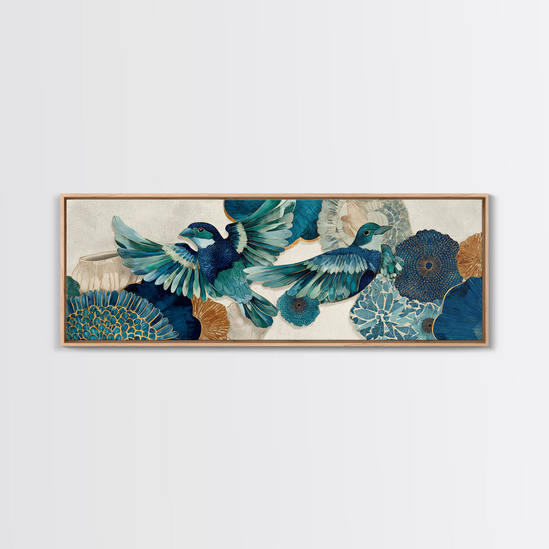 Boho Bird Pair Framed Canvas Print, Boho Art, Room Decor, Living Room Decor, Fine Art, Bohemian, Printable, Printable Wall Art, BOH-3x1-60
