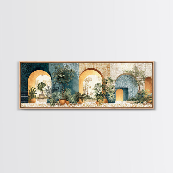 Neutral Rainbow Arches Framed Canvas Print, Boho Art, Art Nouveau, Living Room Decor, Fine Art, Bohemian, Wall Print, BOH-3x1-67