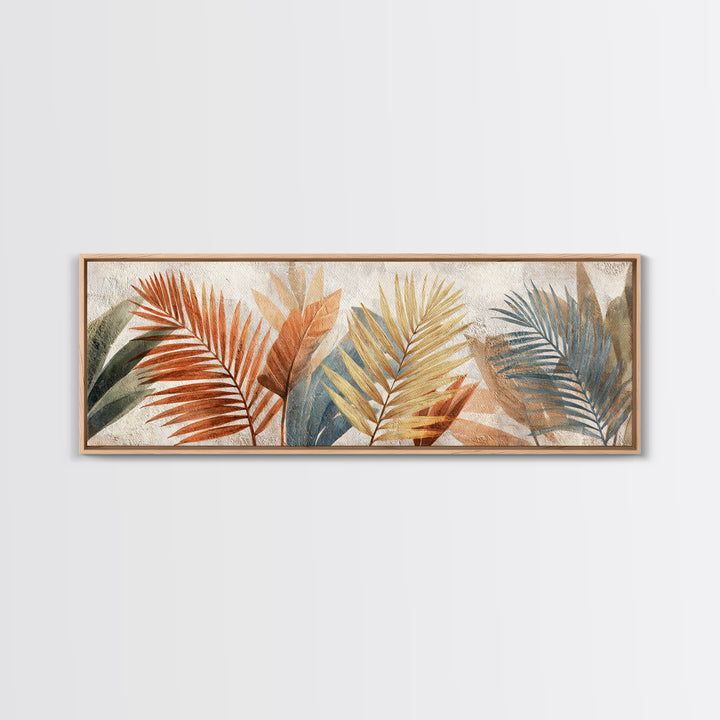 Terracotta Palm Leaves Framed Canvas Print, Boho Art, Room Decor, Living Room Decor, Fine Art, Bohemian, Printable, BOH-3x1-69