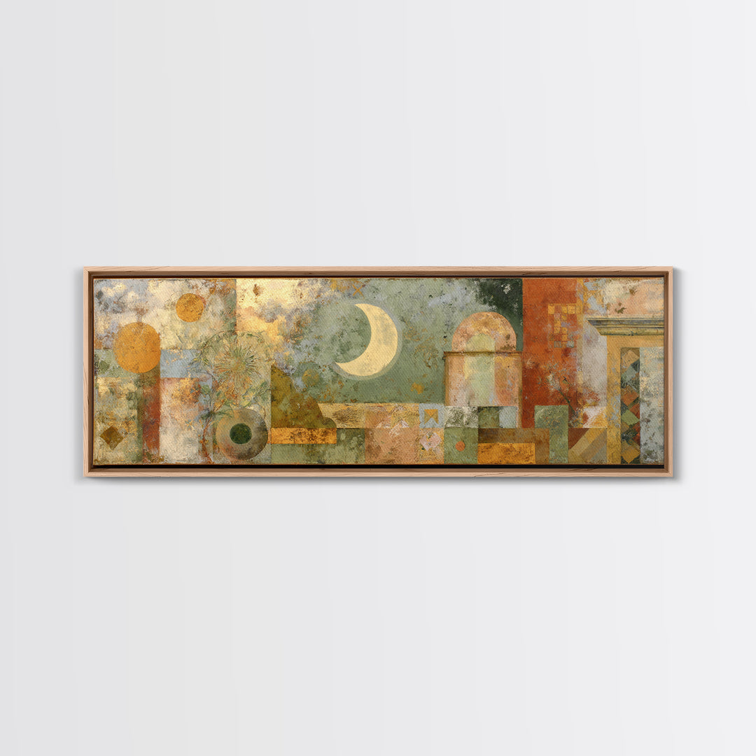 Sage Green Eucalyptus and Crescent Moon Framed Canvas Print, Boho Art, Wallart, Living Room Decor, Fine Art, Bohemian, BOH-3x1-87