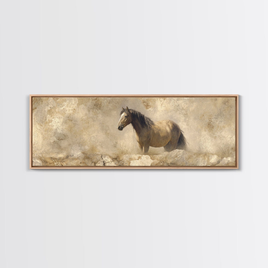 Wild Horse in Dusty Golden Light Canvas Print, Boho Art, Art Prints, Living Room Decor, Fine Art, Bohemian, Canvas Art, BOH-3x1-96