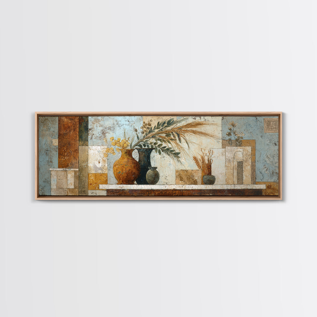 Bohemian Vase with Dried Pampas Grass Canvas Print, Boho Art, Art, Living Room Decor, Watercolor Art, Bohemian, Wallart, BOH-3x1-97