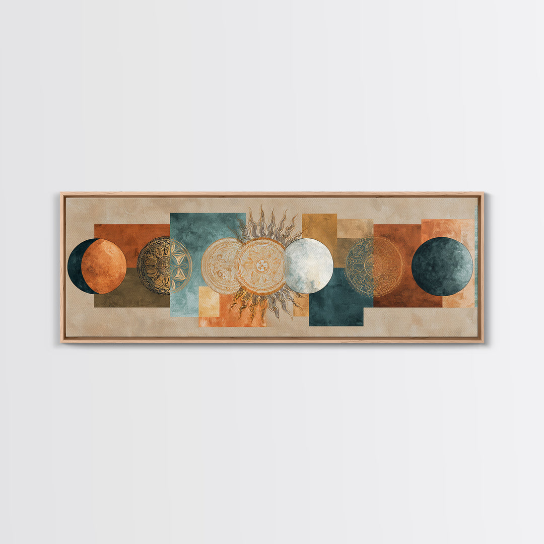 Sun and Moon Celestial Folk Motif Canvas Print, Boho Art, Neutral Decor, Living Room Decor, Fine Art, Bohemian, Wall Decor, BOH-3x1-98