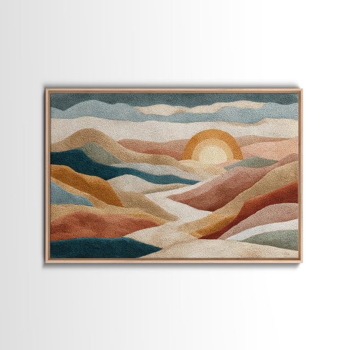 Sunrise over Rolling Dunes in Muted Peach Canvas Print, Boho Art, Wall Print, Living Room Decor, Bohemian, Minimalist Decor, BOH-3x2-1