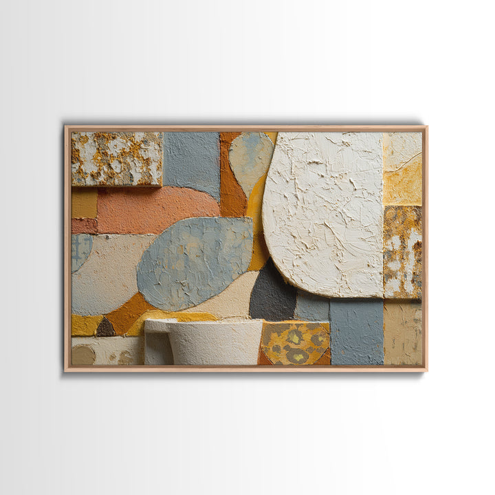 Organic Shape Collage Framed Canvas Print, Boho Art, Digital Wall Art, Living Room Decor, Abstract Art, Bohemian, Garden Art, BOH-3x2-100