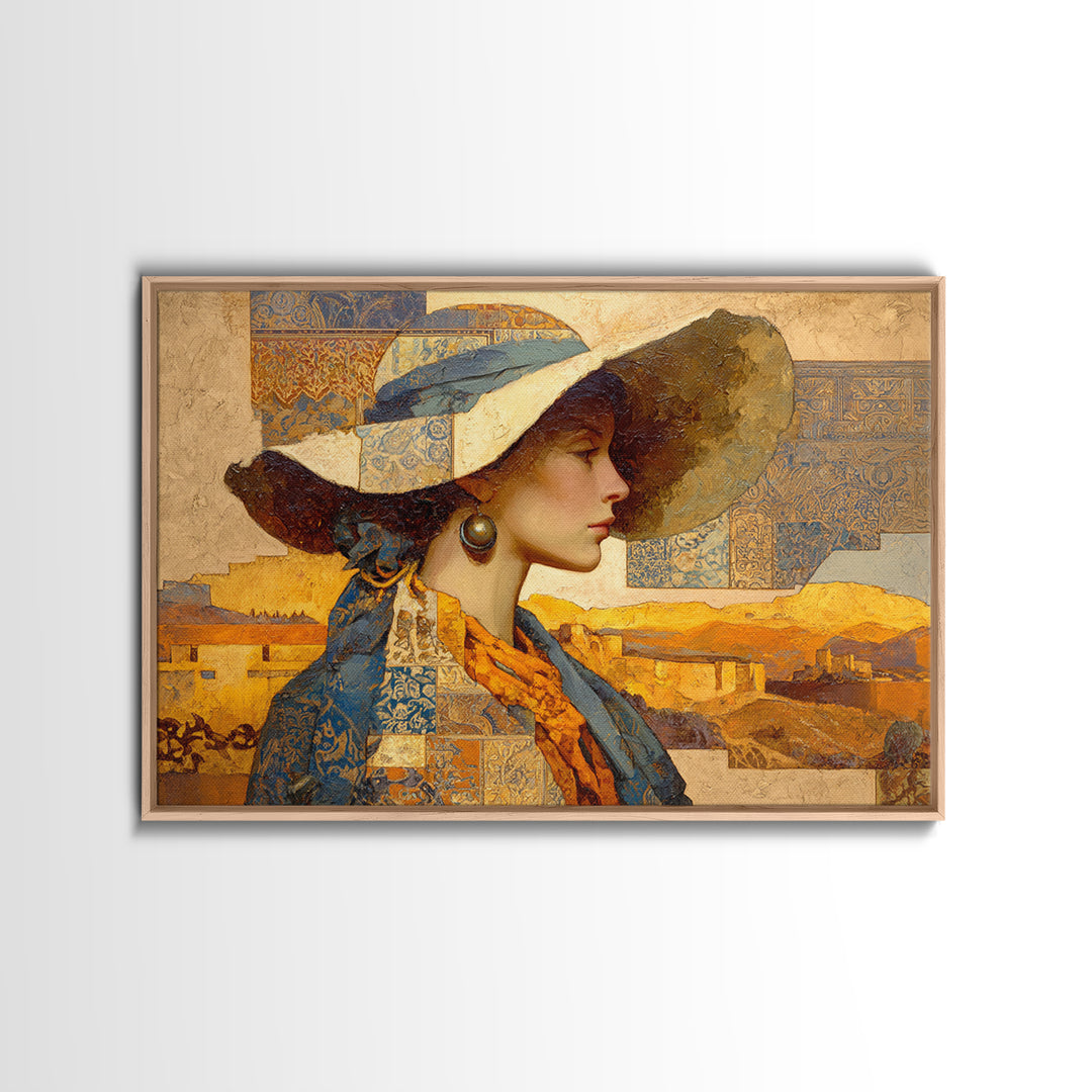 Desert Woman Portrait Framed Canvas Print, Boho Art, Prints, Living Room Decor, Fine Art, Bohemian, Abstract Art, Canvas Art, BOH-3x2-19