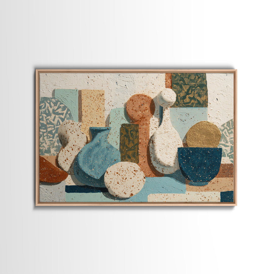 Abstract Clay Shapes Framed Canvas Print, Boho Art, Fine Art Print, Living Room Decor, Abstract Art, Bohemian, Prints, BOH-3x2-20