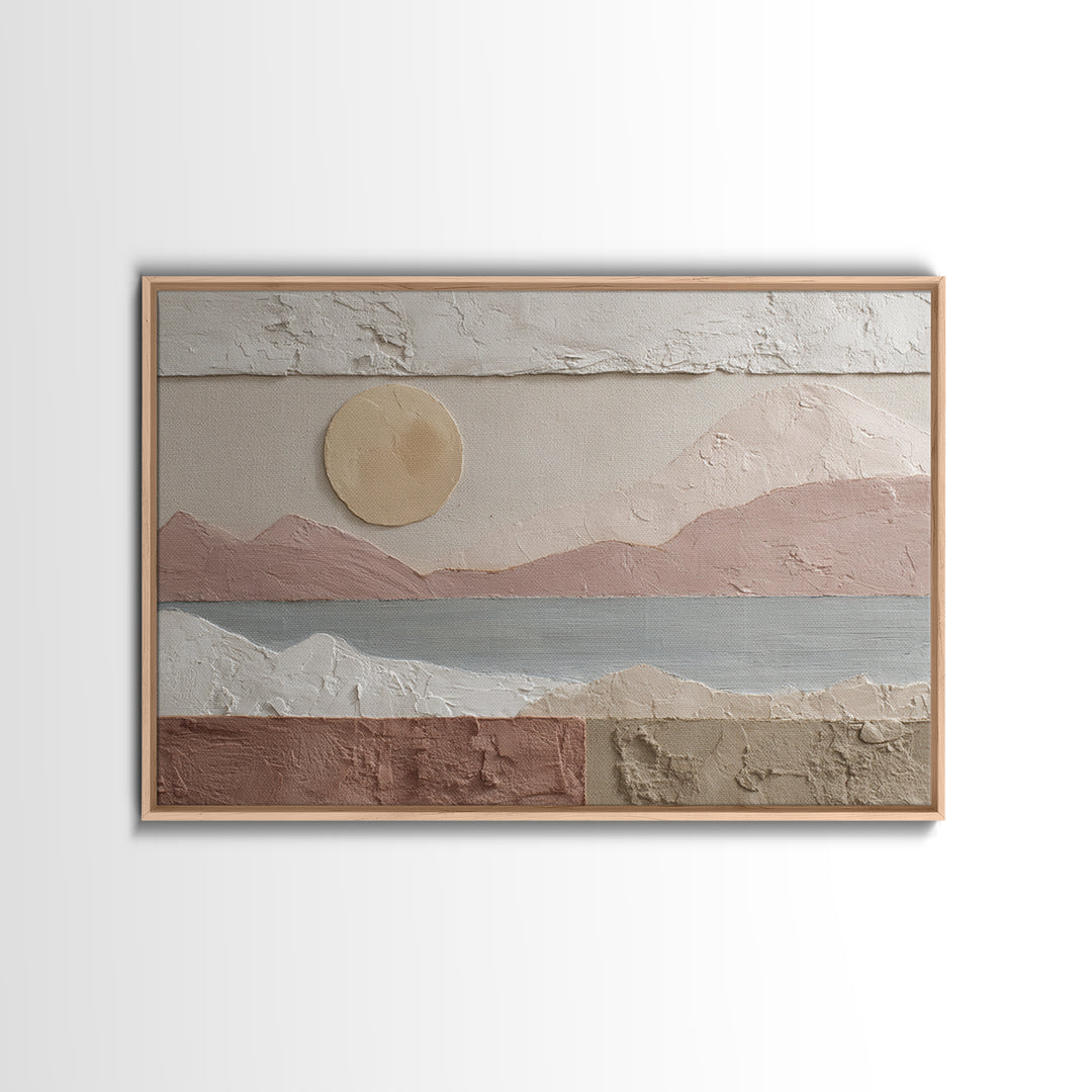 Sunrise over Rolling Dunes in Muted Peach Framed Canvas Print, Boho Art, Fine Art Print, Living Room Decor, Abstract Art, BOH-3x2-25