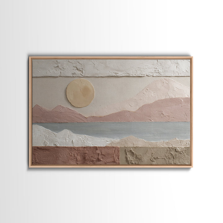 Sunrise over Rolling Dunes in Muted Peach Framed Canvas Print, Boho Art, Fine Art Print, Living Room Decor, Abstract Art, BOH-3x2-25