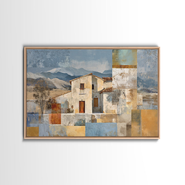 Organic Shape Collage Framed Canvas Print, Boho Art, Wall Art Set, Living Room Decor, Abstract Art, Bohemian, Home Decor, BOH-3x2-28