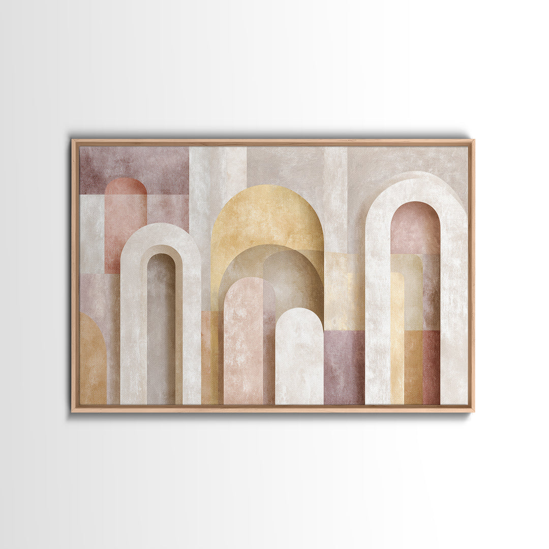 Neutral Rainbow Arches Framed Canvas Print, Boho Art, Wall Decor, Living Room Decor, Abstract Art, Bohemian, Art Nouveau, BOH-3x2-31