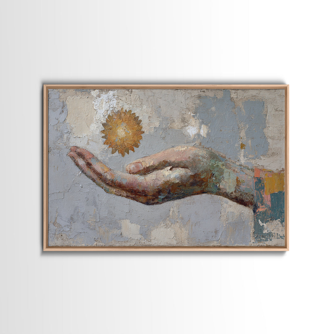 Mystic Hand Holding a Tiny Sun Canvas Print, Boho Art, Set of 3 Prints, Living Room Decor, Watercolor Art, Bohemian, BOH-3x2-34