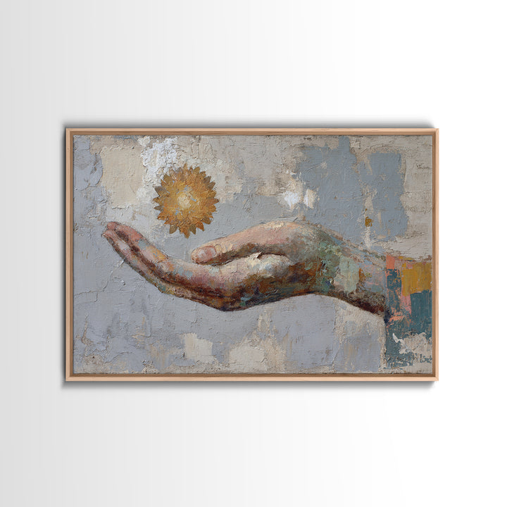 Mystic Hand Holding a Tiny Sun Canvas Print, Boho Art, Set of 3 Prints, Living Room Decor, Watercolor Art, Bohemian, BOH-3x2-34