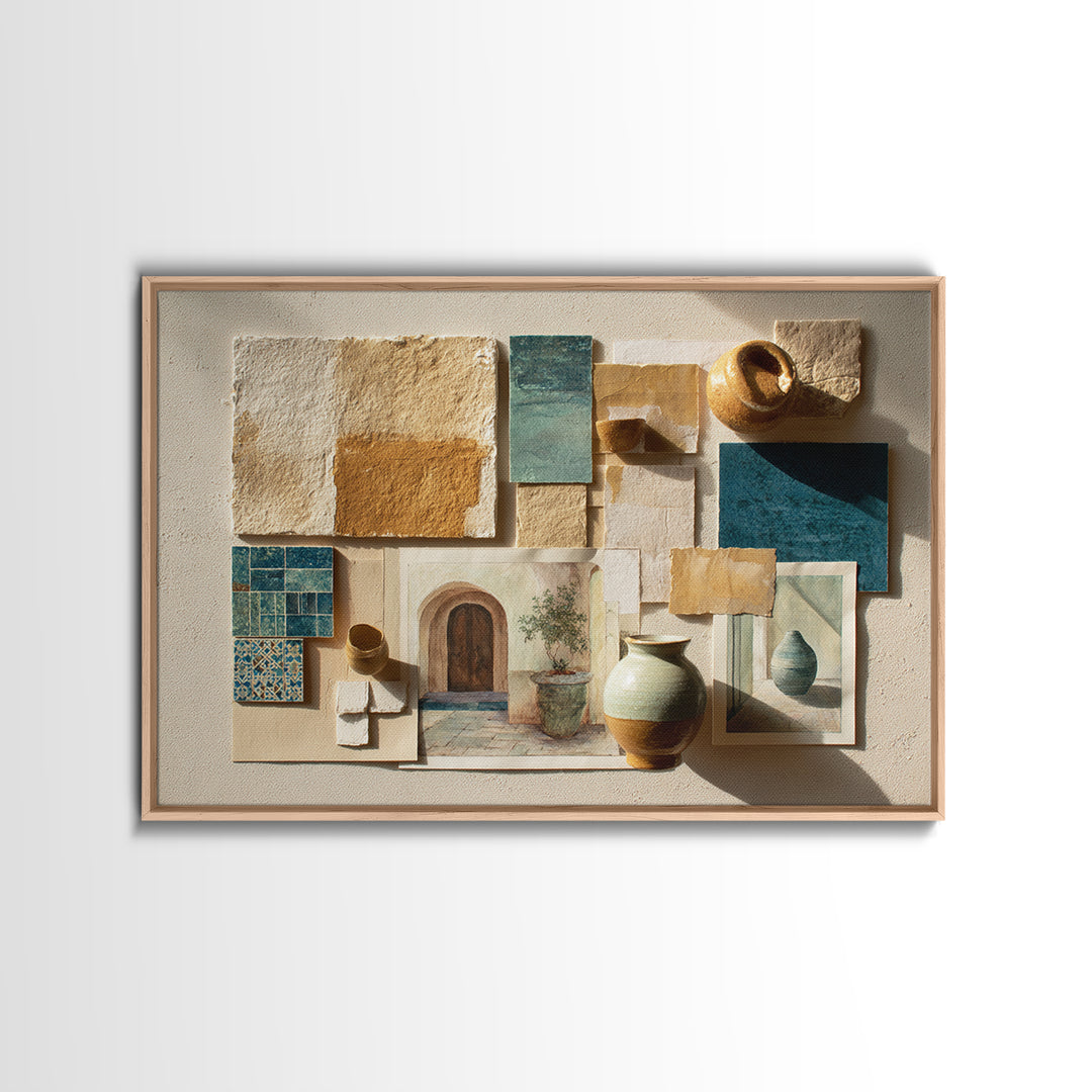 Organic Shape Collage Canvas Print, Boho Art, Wall Art Print, Living Room Decor, Abstract Art, Bohemian, Luxury Decor, BOH-3x2-4