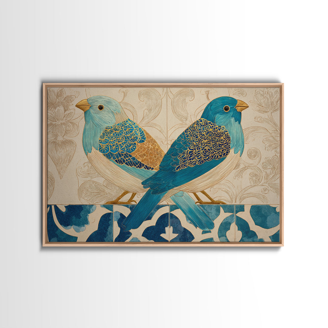 Boho Bird Pair Canvas Print, Boho Art, Minimalist Decor, Living Room Decor, Fine Art, Bohemian, Digital Wall Art, Art Deco, BOH-3x2-48