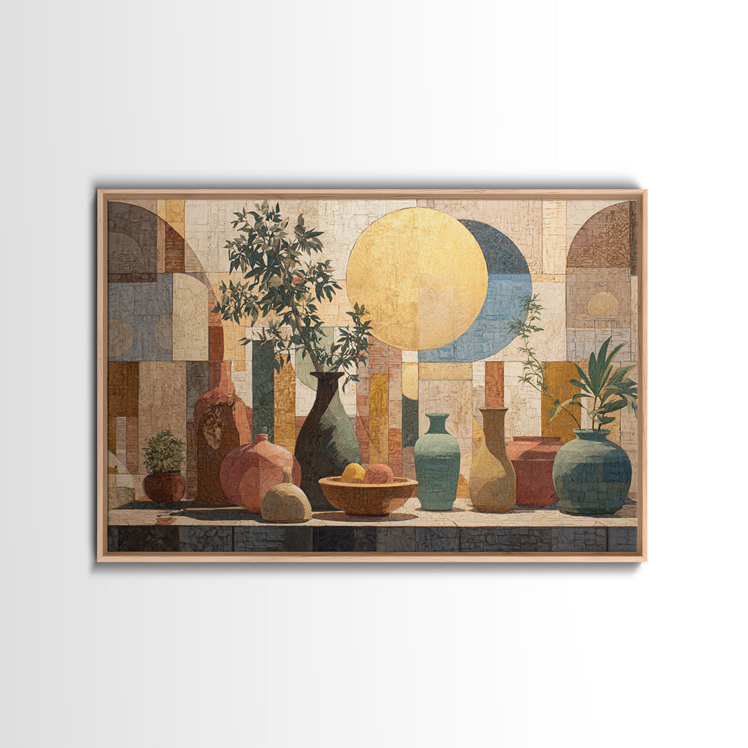 Moon Phases Above Botanical Silhouettes Canvas Print, Boho Art, Wall Print, Living Room Decor, Oil Painting, Bohemian, BOH-3x2-54