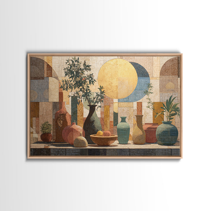 Moon Phases Above Botanical Silhouettes Canvas Print, Boho Art, Wall Print, Living Room Decor, Oil Painting, Bohemian, BOH-3x2-54