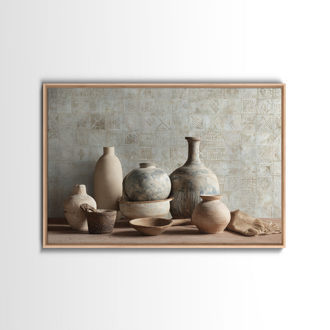 Tribal Neutral Pattern Canvas Print, Boho Art, Modern Wall Art, Living Room Decor, Fine Art, Bohemian, Textured Painting, BOH-3x2-66