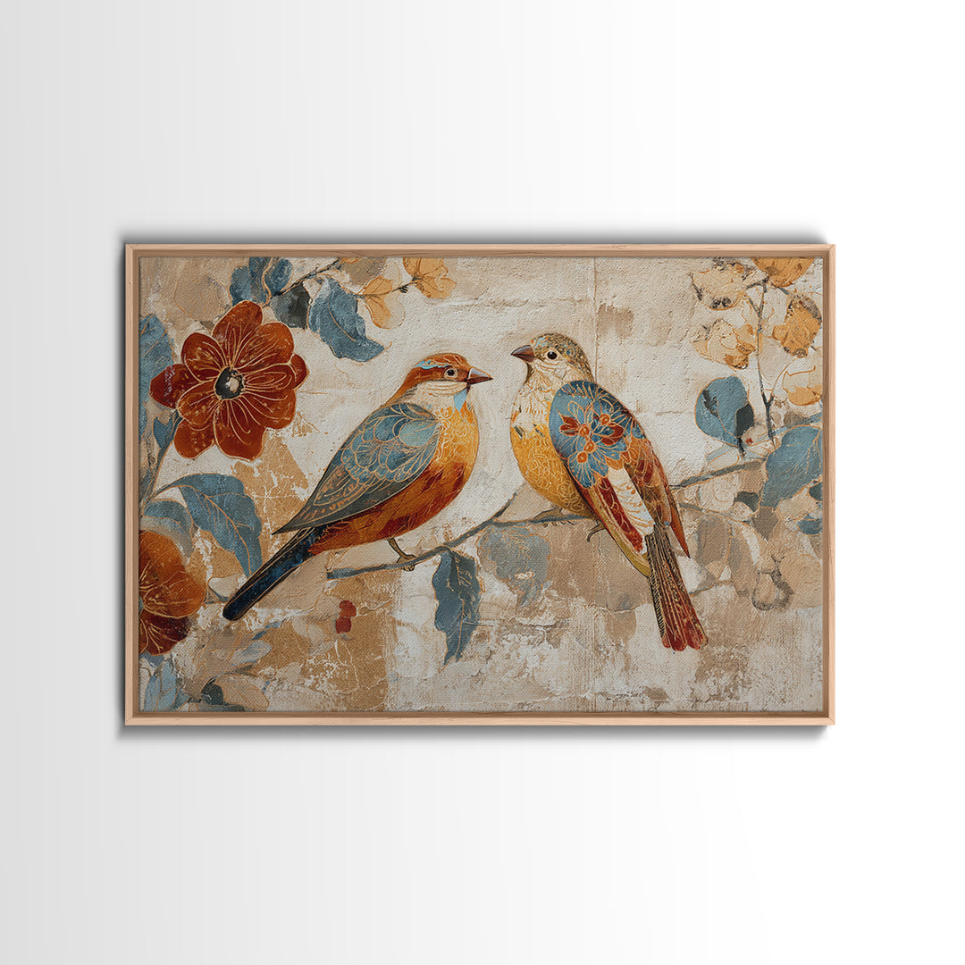 Boho Bird Pair Canvas Print, Boho Art, Mid Century Modern, Living Room Decor, Fine Art, Bohemian, Boho Wall Art, Garden Art, BOH-3x2-72