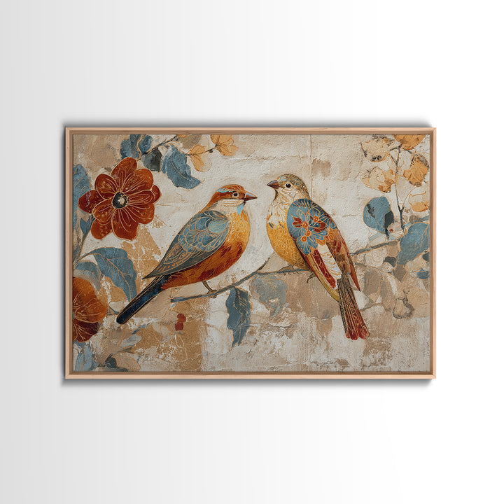 Boho Bird Pair Canvas Print, Boho Art, Mid Century Modern, Living Room Decor, Fine Art, Bohemian, Boho Wall Art, Garden Art, BOH-3x2-72
