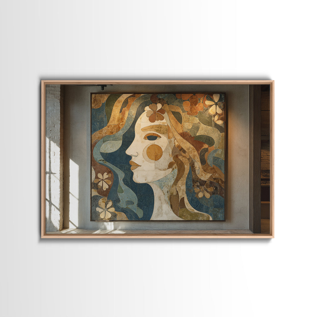 Abstract Female Face Framed Canvas Print, Boho Art, Gallery Decor, Living Room Decor, Fine Art, Bohemian, Home Decor, BOH-3x2-8