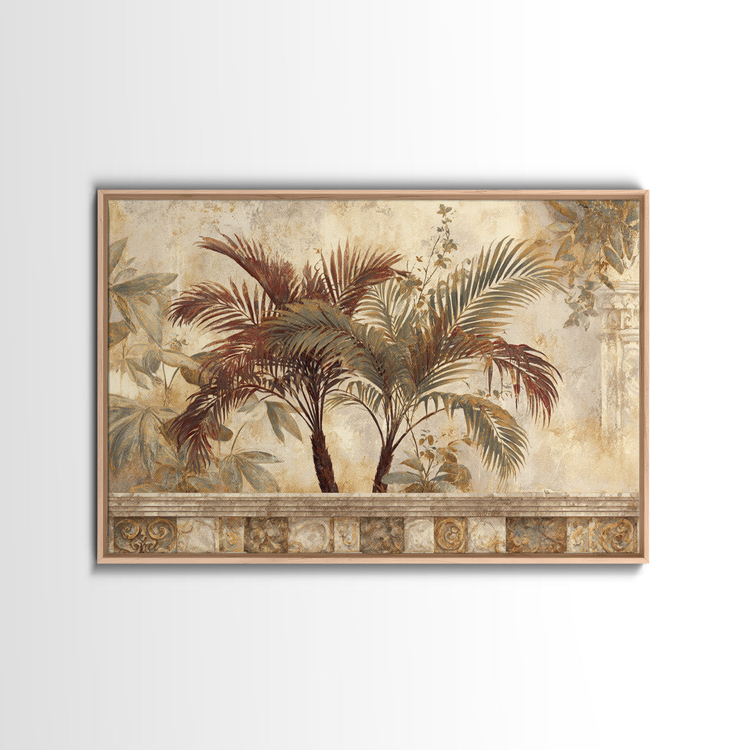 Terracotta Palm Leaves Framed Canvas Print, Boho Art, Contemporary Art, Living Room Decor, Fine Art, Bohemian, Art Deco, BOH-3x2-81