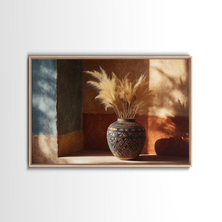 Bohemian Vase with Dried Pampas Grass Framed Canvas Print, Boho Art, Wall Art, Living Room Decor, Fine Art, Bohemian, BOH-3x2-85