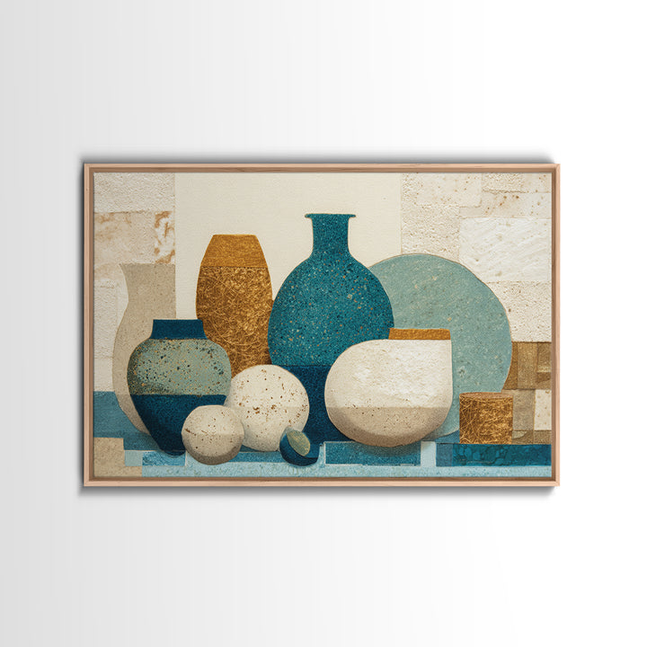 Abstract Clay Shapes Framed Canvas Print, Boho Art, Wallart, Living Room Decor, Abstract Art, Bohemian, Living Room Wall Art, BOH-3x2-92