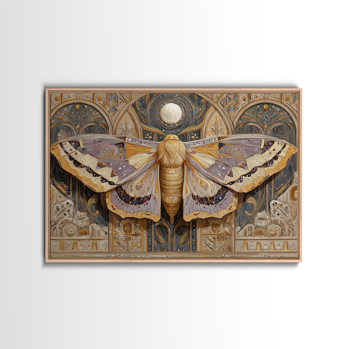 Golden Moth with Moon and Stars Canvas Print, Boho Art, Art, Living Room Decor, Fine Art, Bohemian, Wallart, Art Nouveau, BOH-3x2-93
