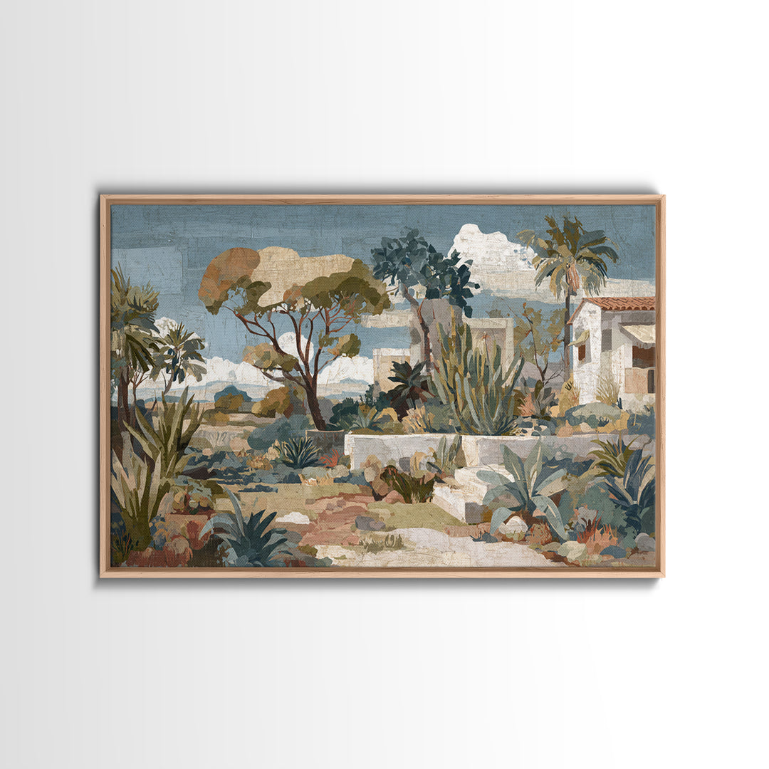 Warm Neutral Cactus Garden Illustration Canvas Print, Boho Art, Neutral Decor, Living Room Decor, Fine Art, Bohemian, BOH-3x2-94
